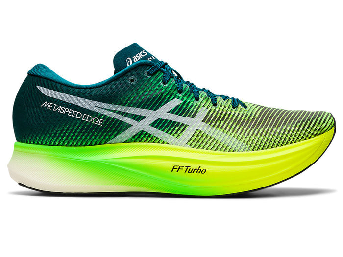 Men's Asics Metaspeed Edge+, Velvet Pine/Safety Yellow, 13 D Medium