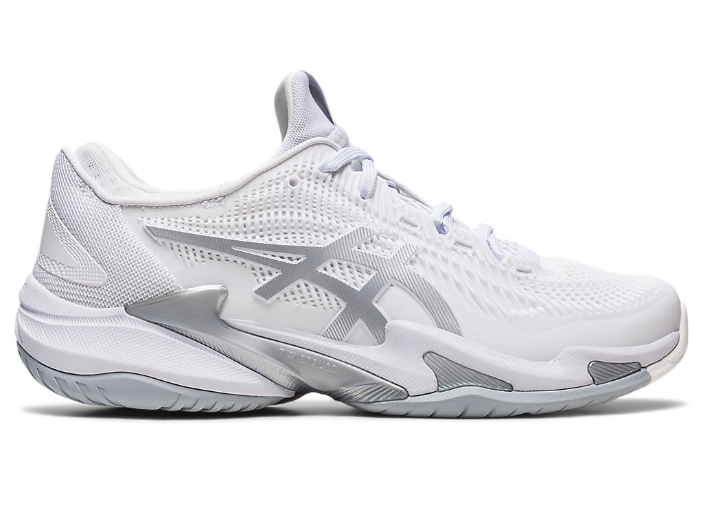 Women's Asics Court FlyteFoam 3, White/Pure Silver, 8 B Medium