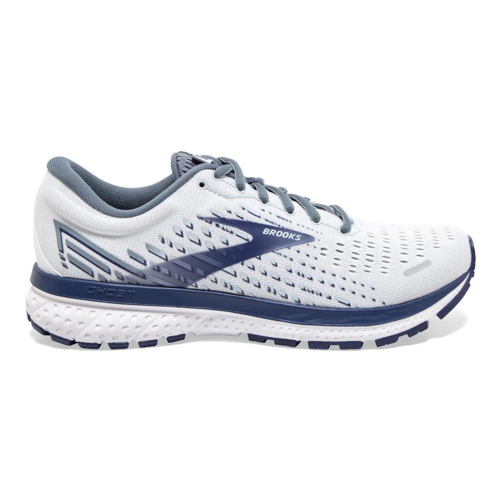 Men's Brooks Ghost 13, White/Grey/Deep Cobalt, 11.5 D Medium
