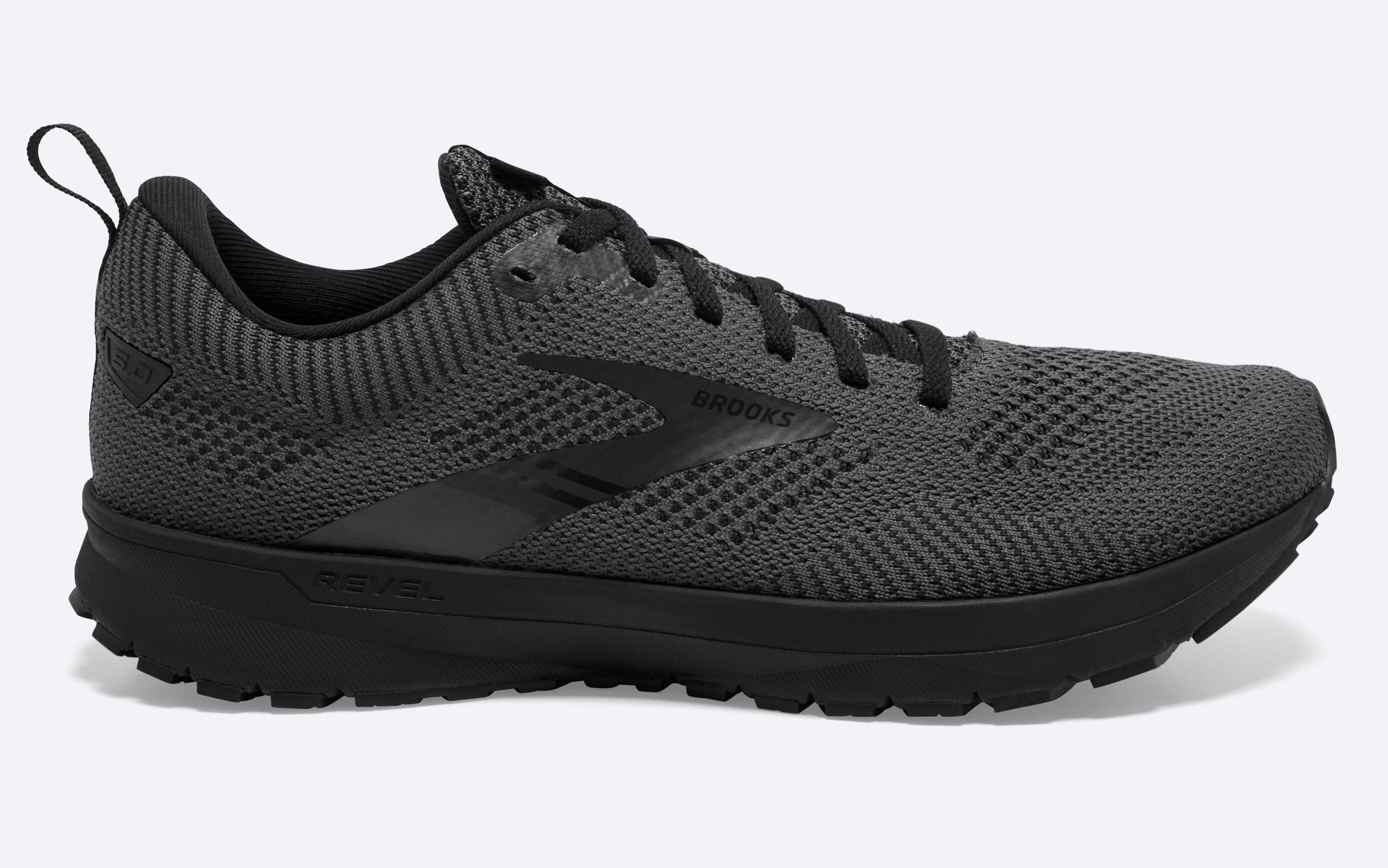 Men's Brooks Revel 5, Black/Ebony/Black, 8 D Medium