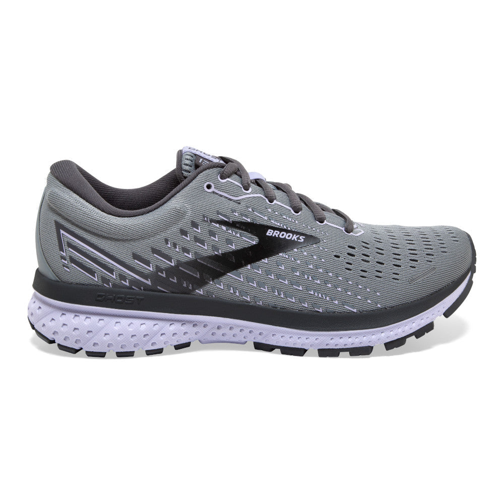 Women's Brooks Ghost 13, Grey/Blackened Pearl/Purple, 10 D Wide