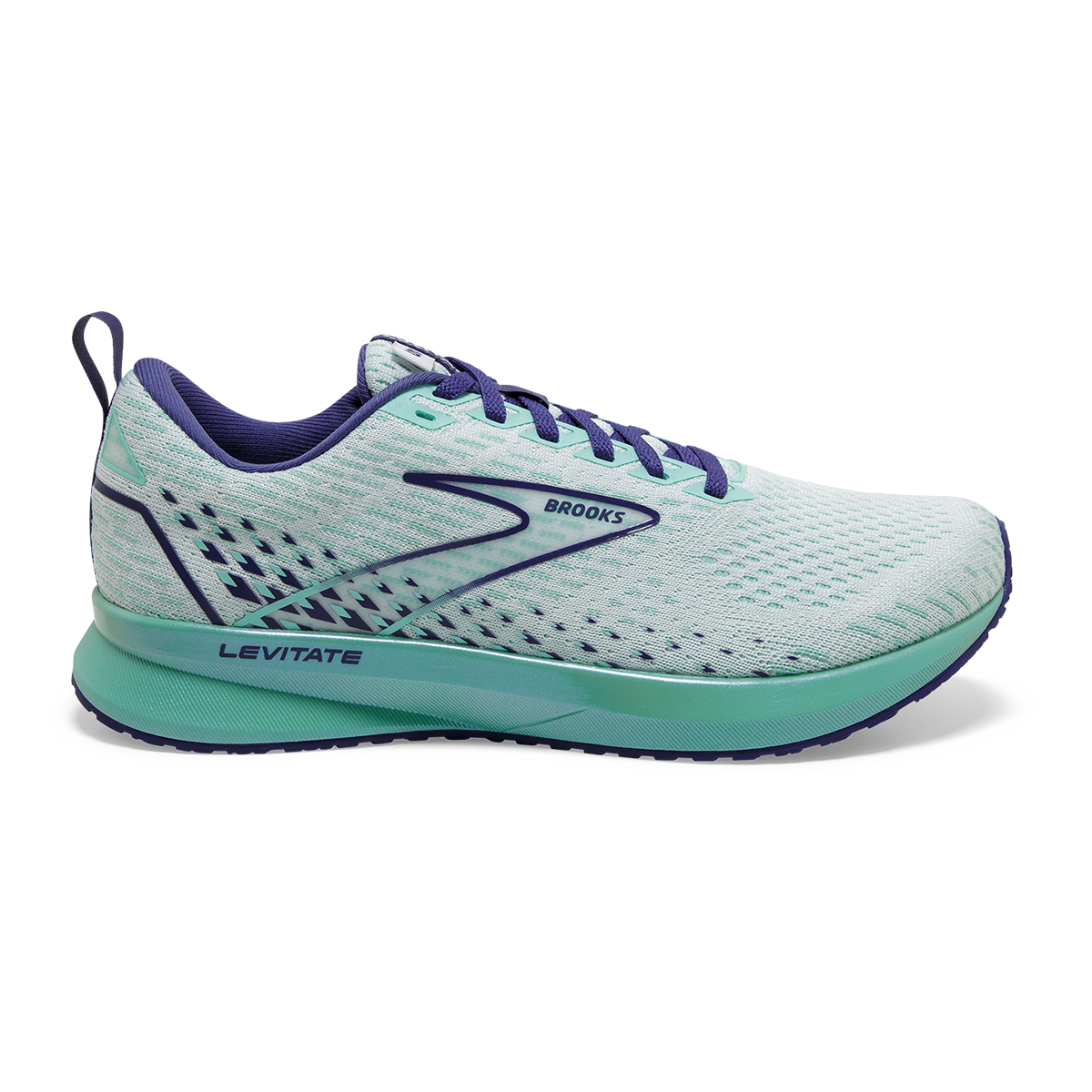 Women's Brooks Levitate 5, White/Navy Blue/Yucca, 10 B Medium