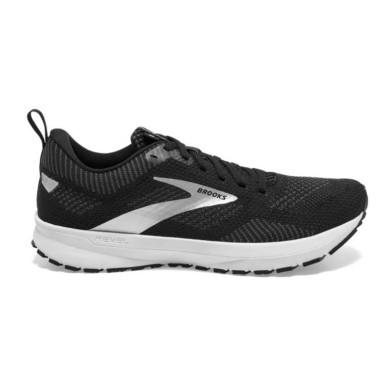 Women's Brooks Revel 5, Black/Metallic/White, 7 B Medium
