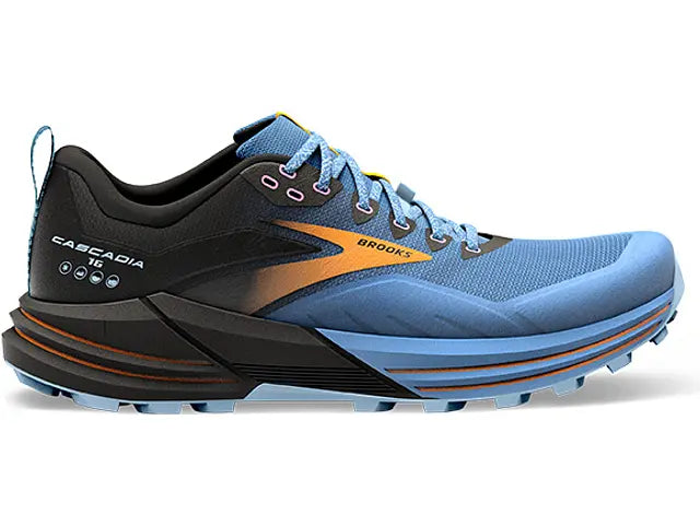 Women's Brooks Cascadia 16, Blue/Black/Yellow, 9.5 B Medium