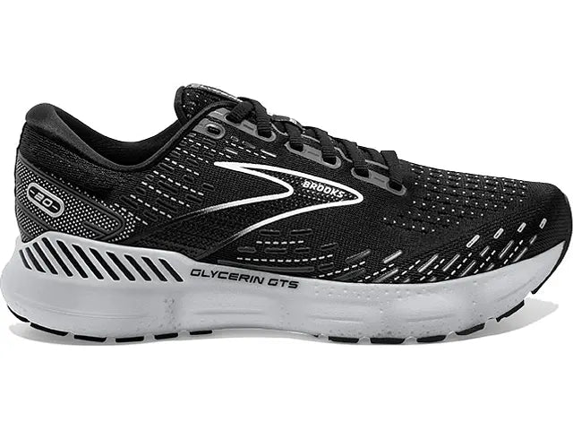 Women's Brooks Glycerin GTS 20, Black/White/Alloy, 6.5 D Wide
