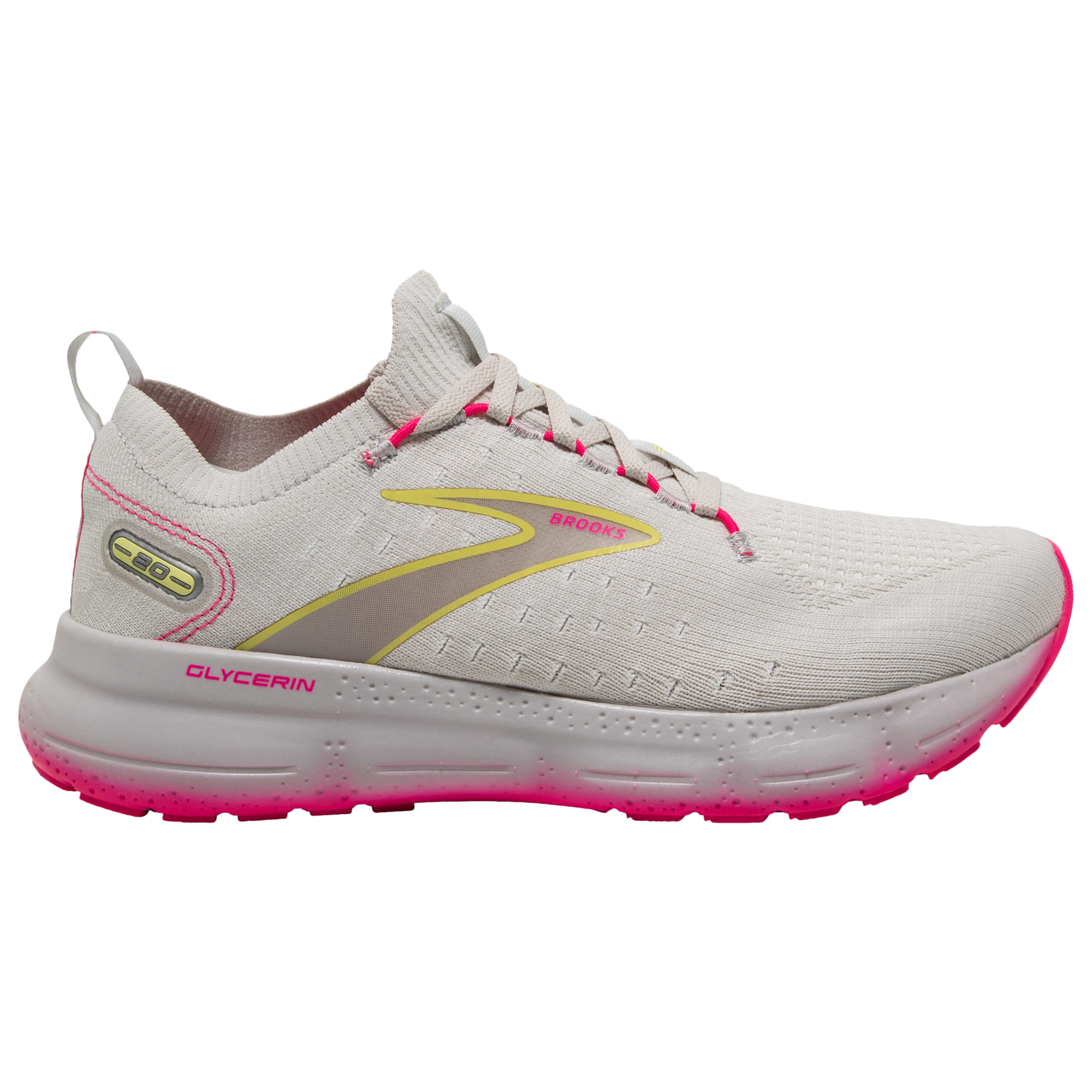 Women's Brooks Glycerin StealthFit 20, Grey/Yellow/Pink, 7 B Medium