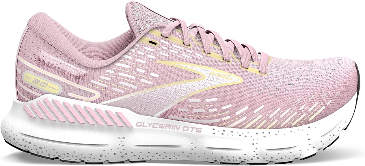 Women's Brooks Glycerin GTS 20, Pink/Yellow/White, 7 B Medium