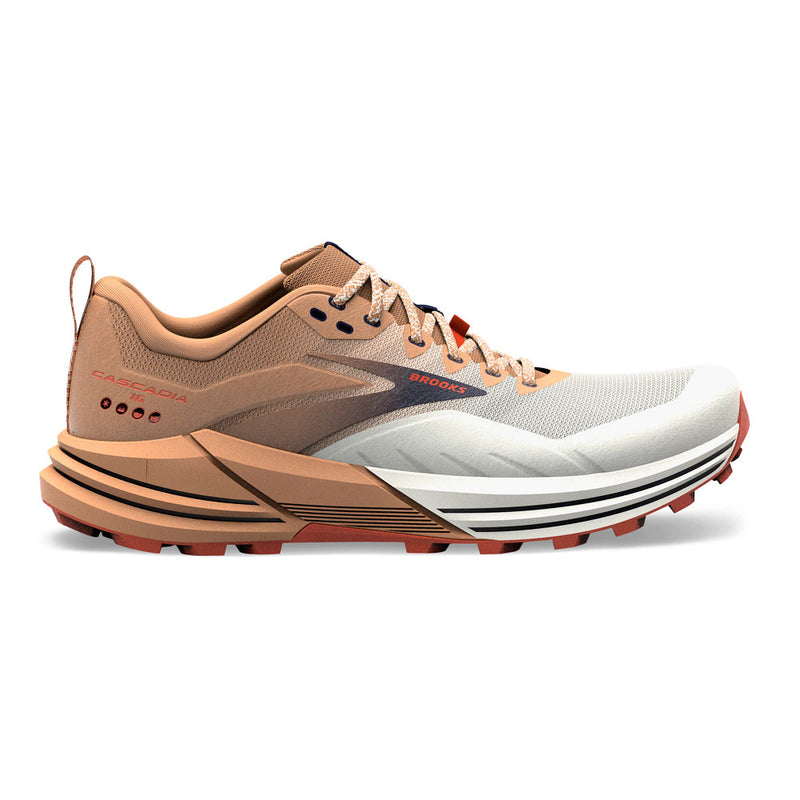 Men's Brooks Cascadia 16, White/Biscuit/Rooibos, 10.5 D Medium