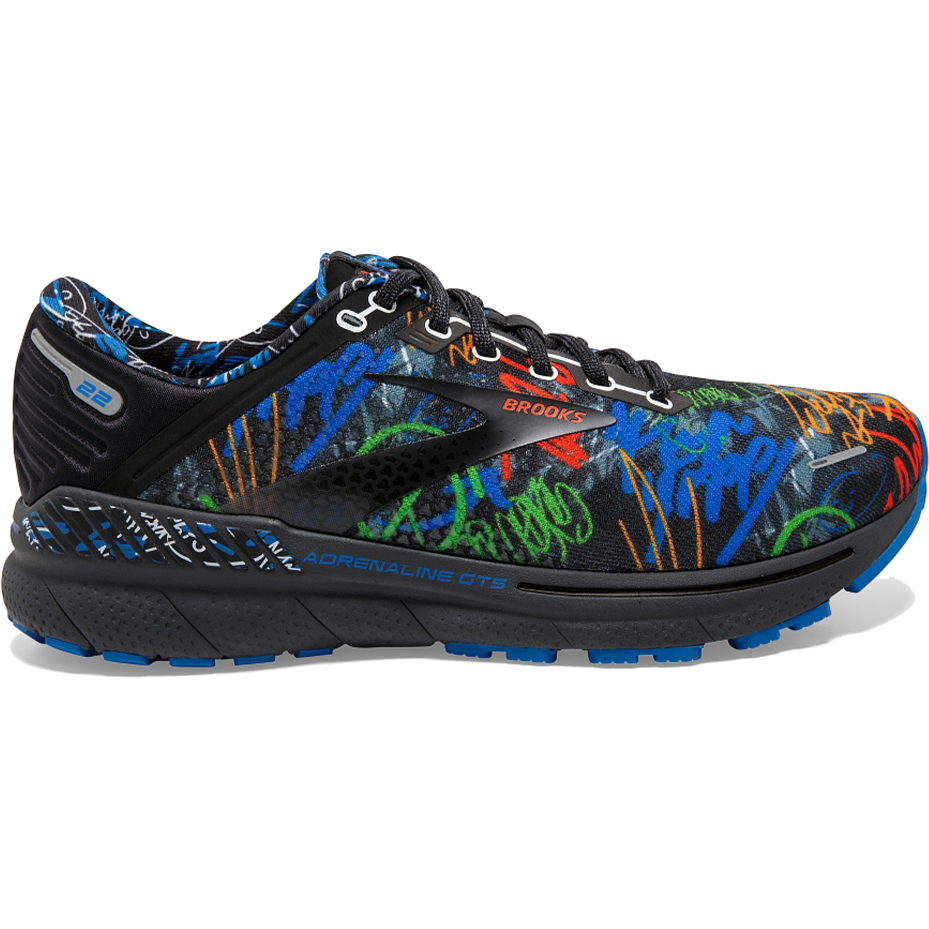 Men's Brooks Adrenaline GTS 22, Black/Blue/Cherry Tomato, 13 D Medium