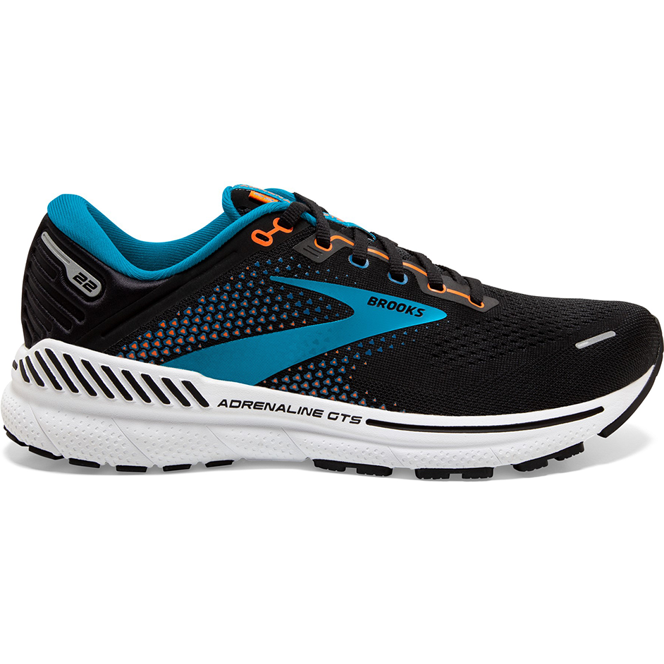 Men's Brooks Adrenaline GTS 22, Black/Blue/Orange, 8 D Medium