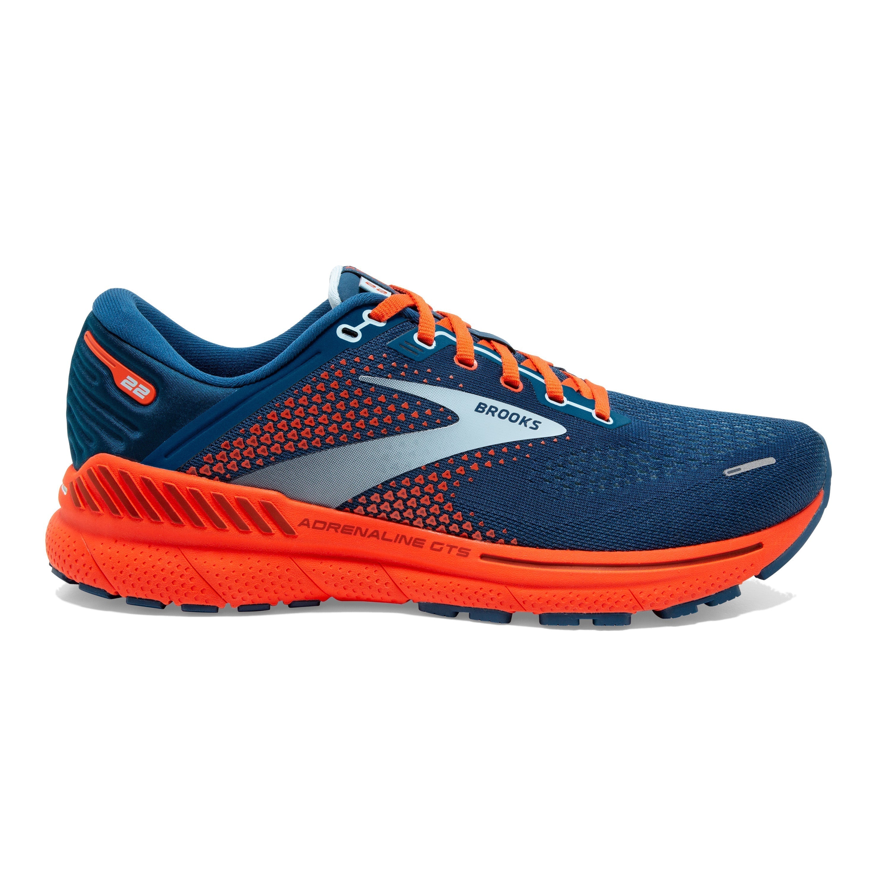Men's Brooks Adrenaline GTS 22, Blue/Light Blue/Orange, 15 D Medium