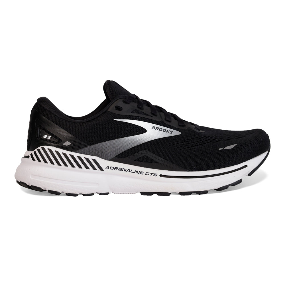 Men's Brooks Adrenaline GTS 23, Black/White/Silver, 14 2E Wide