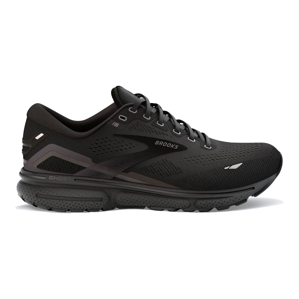 Men's Brooks Ghost 15, Black/Black/Ebony, 7.5 2E Wide