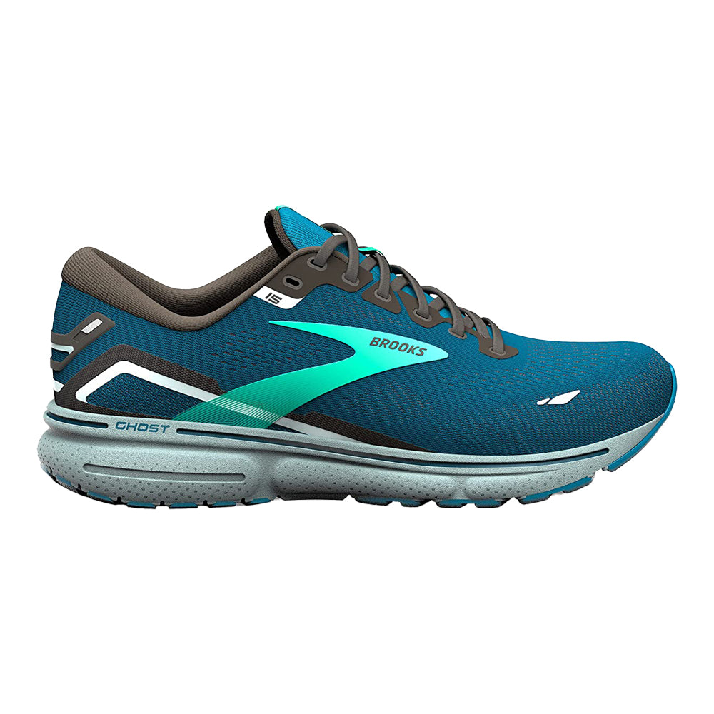 Men's Brooks Ghost 15, Moroccan Blue/Black/Spring Bud, 13 D Medium