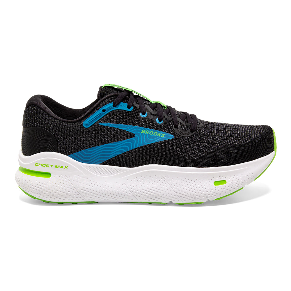 Men's Brooks Ghost Max, Black/Atomic Blue/Jasmine, 14 4E Extra Wide