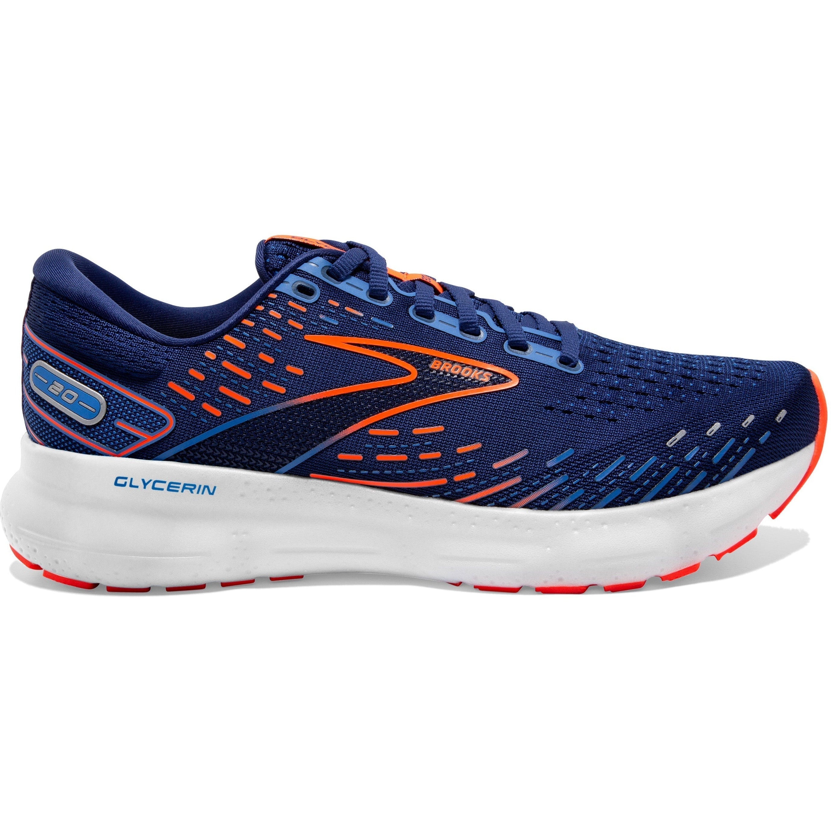 Men's Brooks Glycerin 20, Blue Depths/Palace Blue/Orange, 13 2E Wide