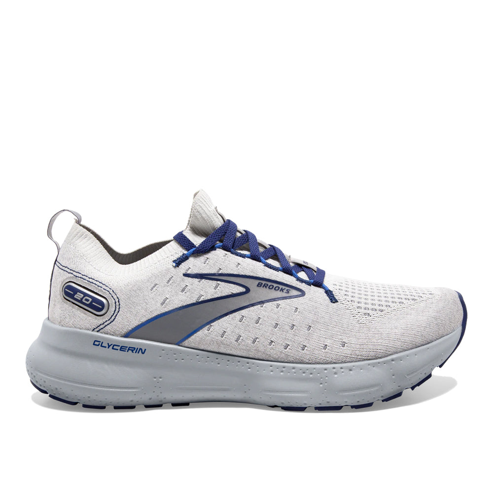 Men's Brooks Glycerin StealthFit 20, Oyster/Alloy/Blue Depths, 11.5 D Medium