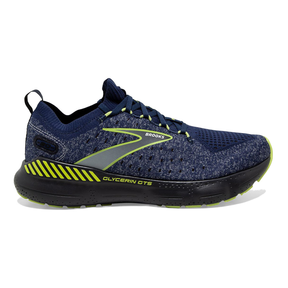 Men's Brooks Glycerin StealthFit GTS 20, Blue/Ebony/Lime, 9 D Medium