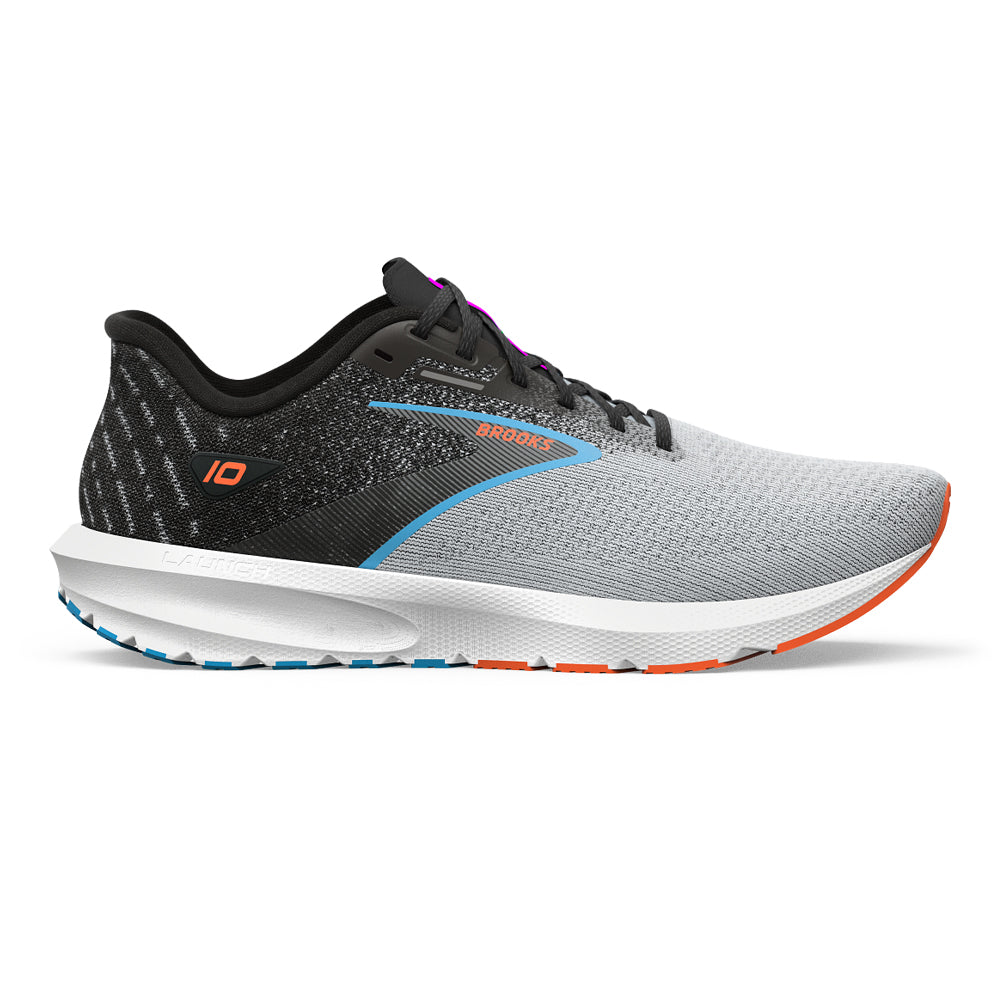 Men's Brooks Launch 10, Black/Grey/Orange Clown Fish, 8.5 2E Wide