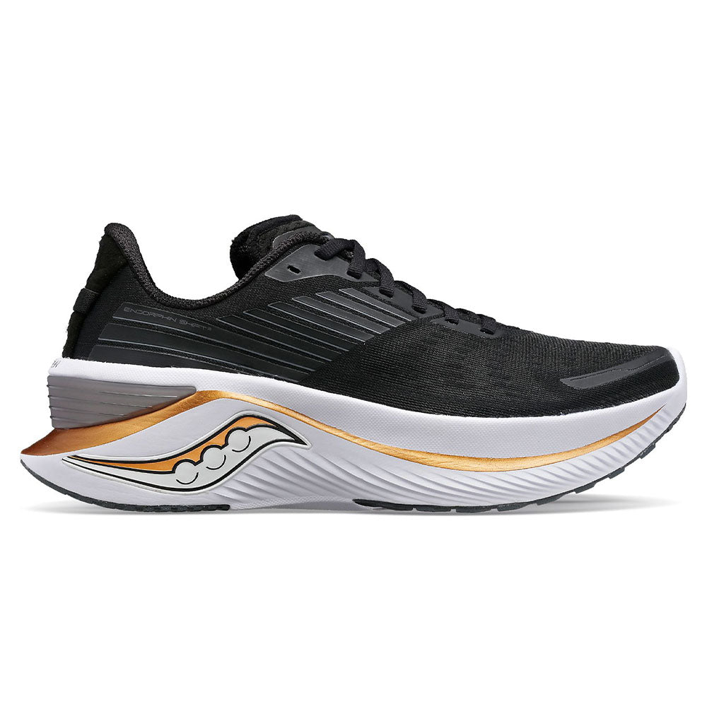 Men's Saucony Endorphin Shift 3, Black/Goldstrck, 12 2E Wide