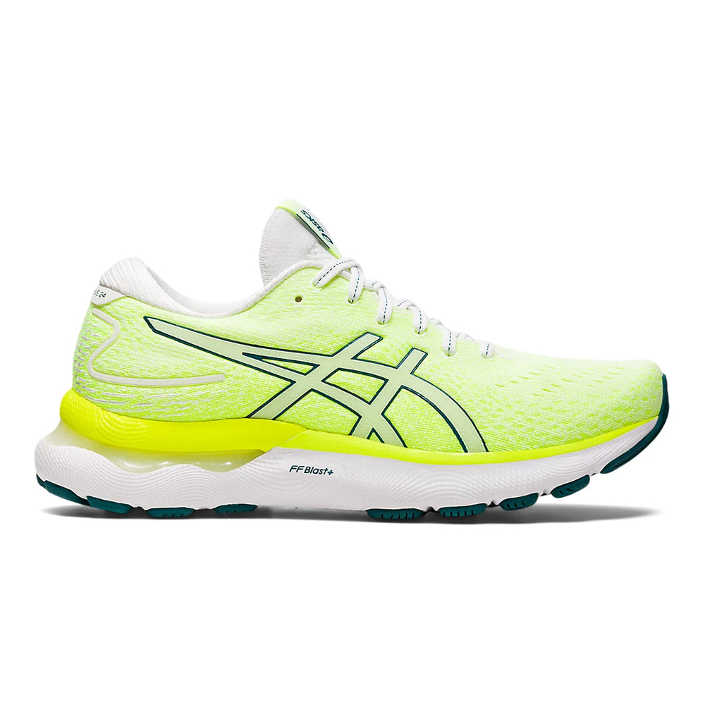 Women's Asics Gel-Nimbus 24, White/Velvet Pine, 5.5 B Medium