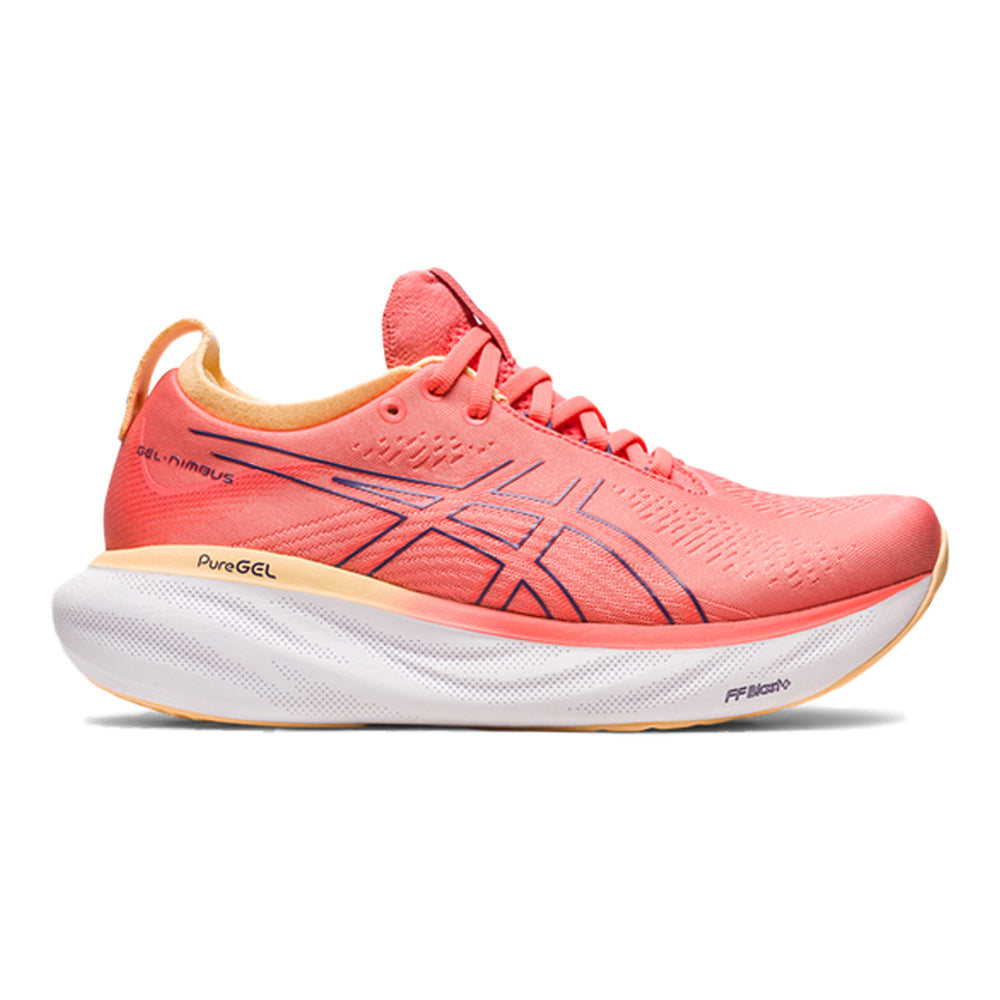 Women's Asics Gel-Nimbus 25, PAPAYA/DUSTY PURPLE, 6.5 D Wide