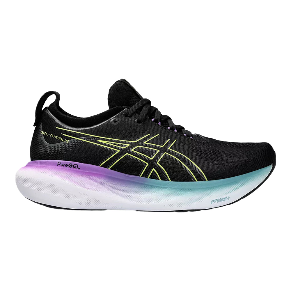 Women's Asics Gel-Nimbus 25, Black/Glow Yellow, 8 B Medium