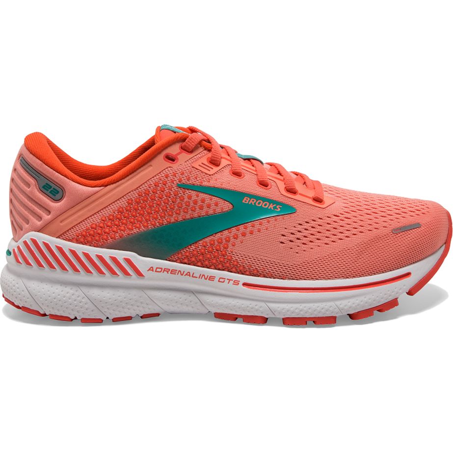 Women's Brooks Adrenaline GTS 22, Coral/Latigo Bay/White, 6 B Medium