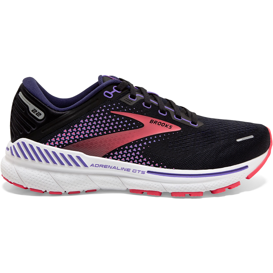Women's Brooks Adrenaline GTS 22, Black/Purple/Coral, 12 D Wide