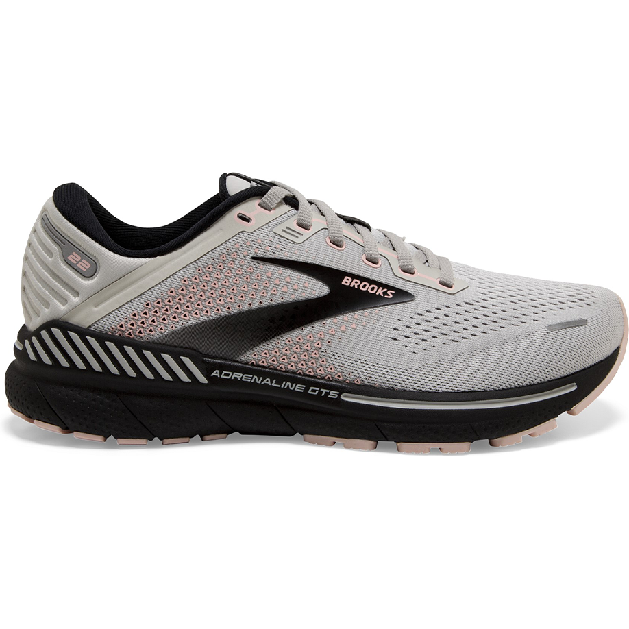 Women's Brooks Adrenaline GTS 22, Grey/Rose/Black, 9.5 D Wide