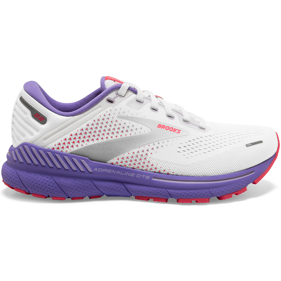 Women's Brooks Adrenaline GTS 22, White/Coral/Purple, 9.5 B Medium