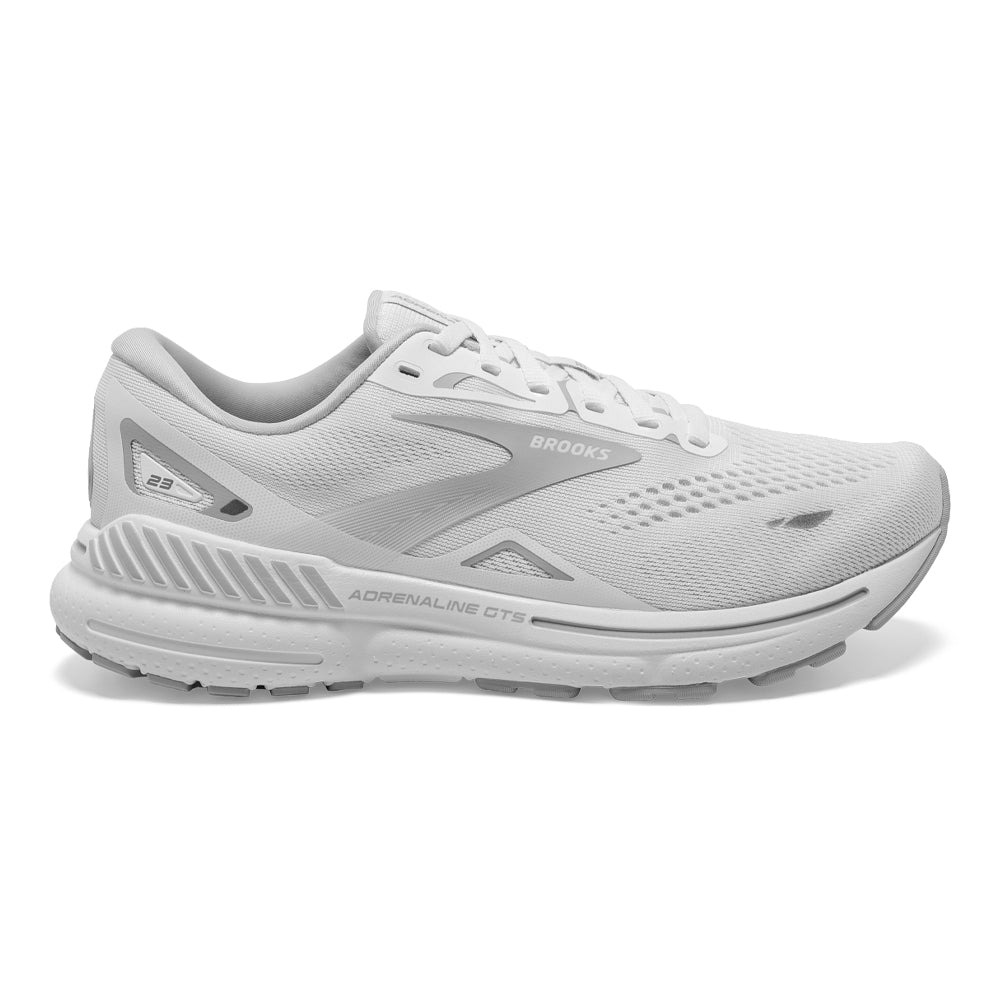 Women's Brooks Adrenaline GTS 23, White/Oyster/Silver, 7.5 B Medium