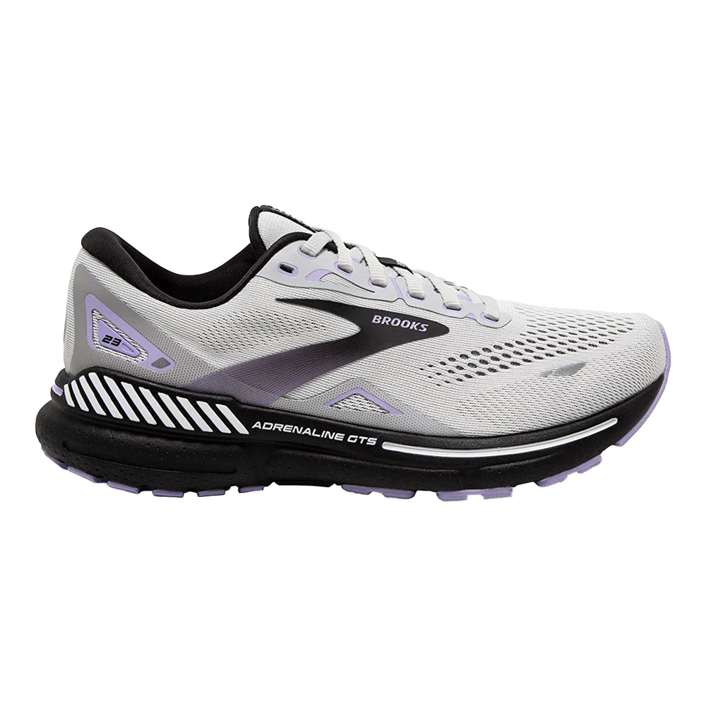 Women's Brooks Adrenaline GTS 23, Grey/Black/Purple, 12 D Wide