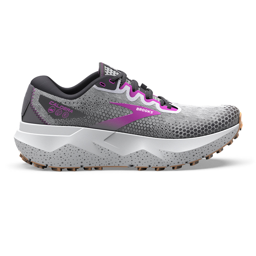 Women's Brooks Caldera 6, Oyster/Blackened Pearl/Purple, 8 B Medium