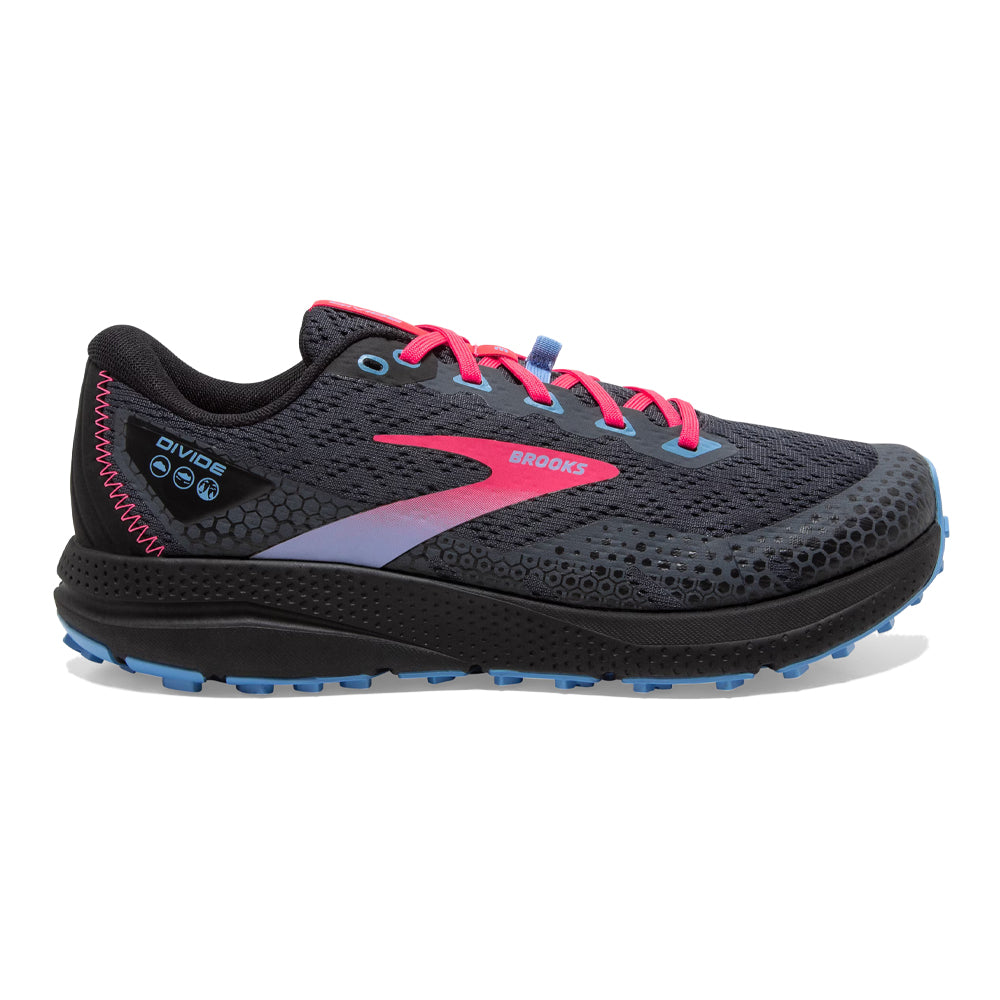 Women's Brooks Divide 3, Ebony/Black/Diva Pink, 8.5 B Medium