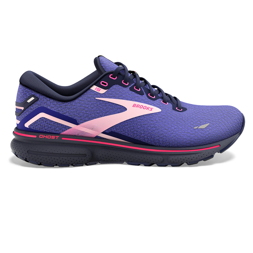 Women's Brooks Ghost 15, Blue/Peacoat/Pink, 7.5 B Medium