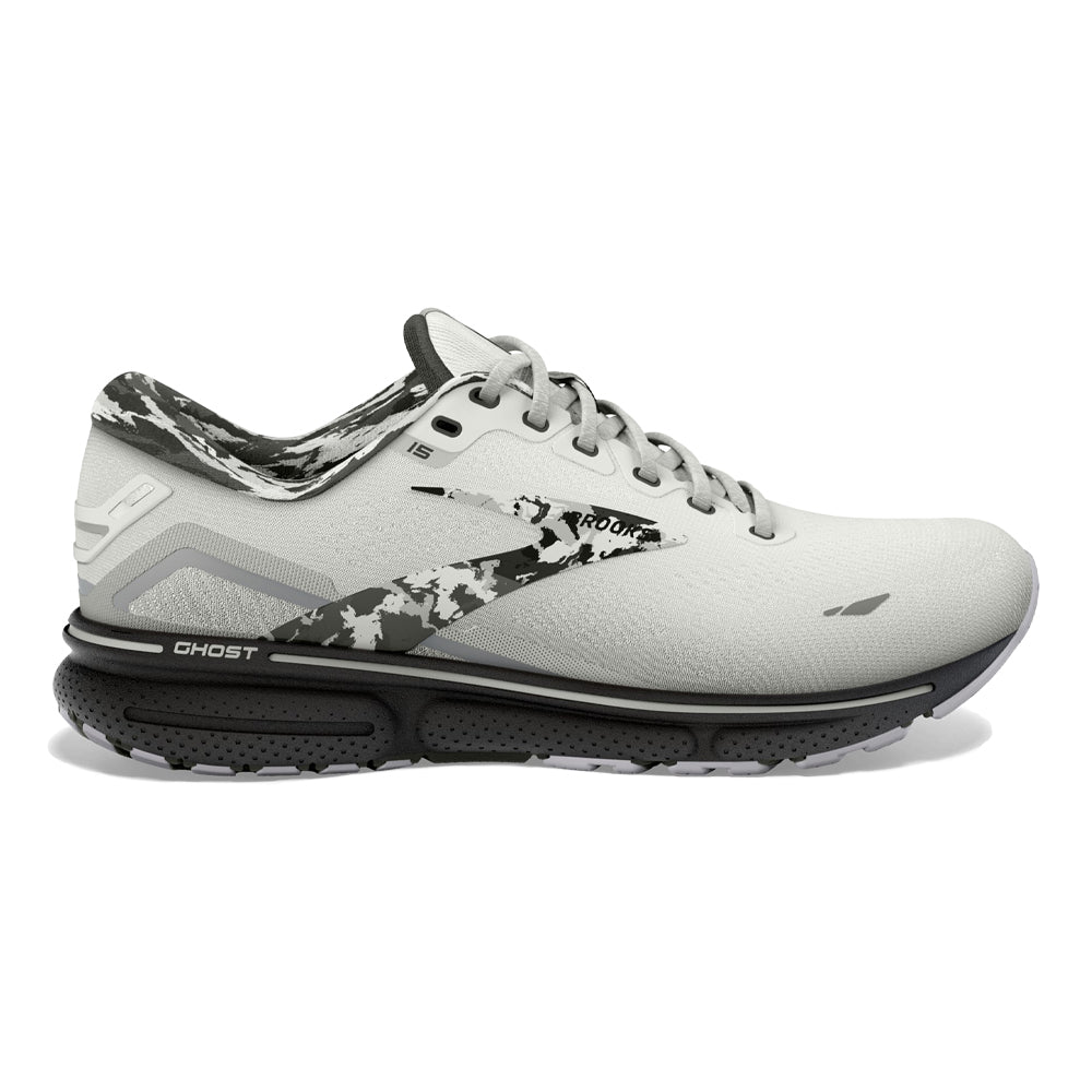 Women's Brooks Ghost 15, White/Ebony/Oyster, 7 B Medium