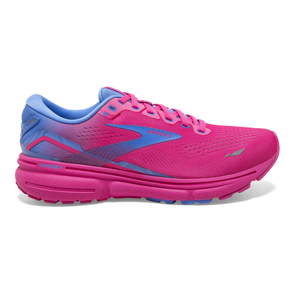 Women's Brooks Ghost 15, Pink Glo/Blue/Fuchsia, 8.5 B Medium
