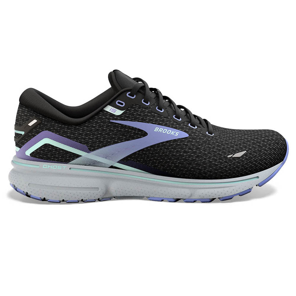 Women's Brooks Ghost 15, Black/Jacaranda/Salt, 9.5 B Medium