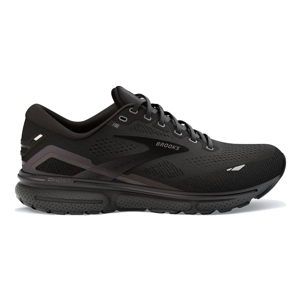Women's Brooks Ghost 15, Black/Black/Ebony, 11.5 D Wide