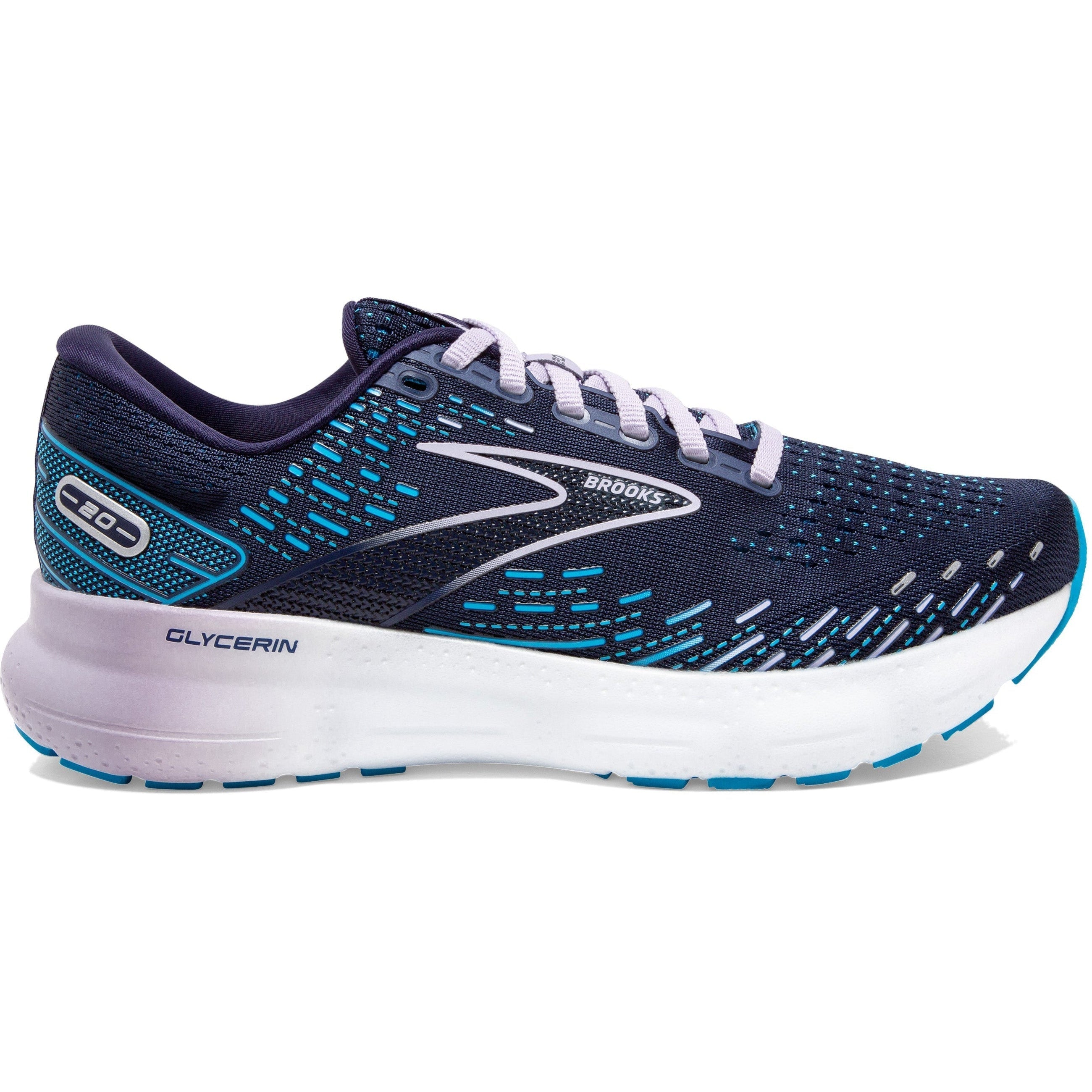 Women's Brooks Glycerin 20, Peacoat/Ocean/Pastel Lilac, 11 D Wide