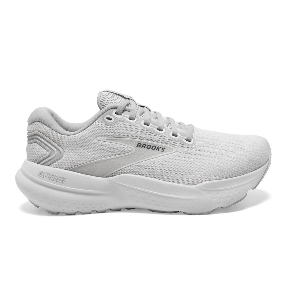 Women's Brooks Glycerin 21, White/White/Grey, 7 B Medium
