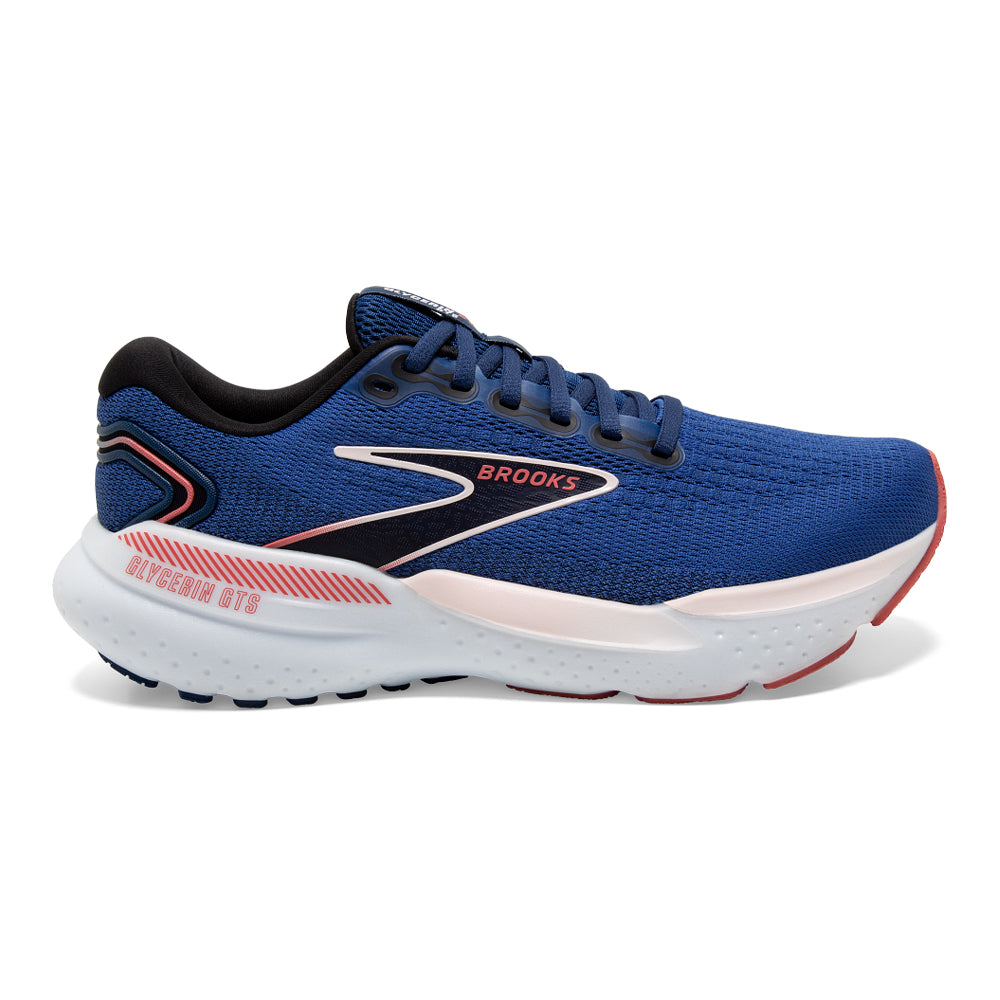 Women's Brooks Glycerin GTS 21, Blue/Icy Pink/Rose, 11 D Wide
