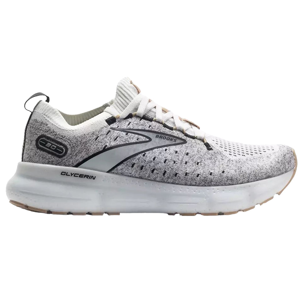 Women's Brooks Glycerin StealthFit 20, White/Black/Cream, 9.5 B Medium