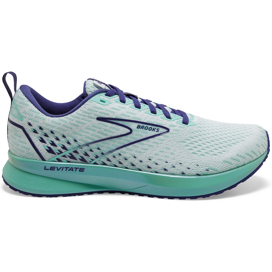 Women's Brooks Levitate 5, White/Navy Blue/Yucca, 8.5 B Medium