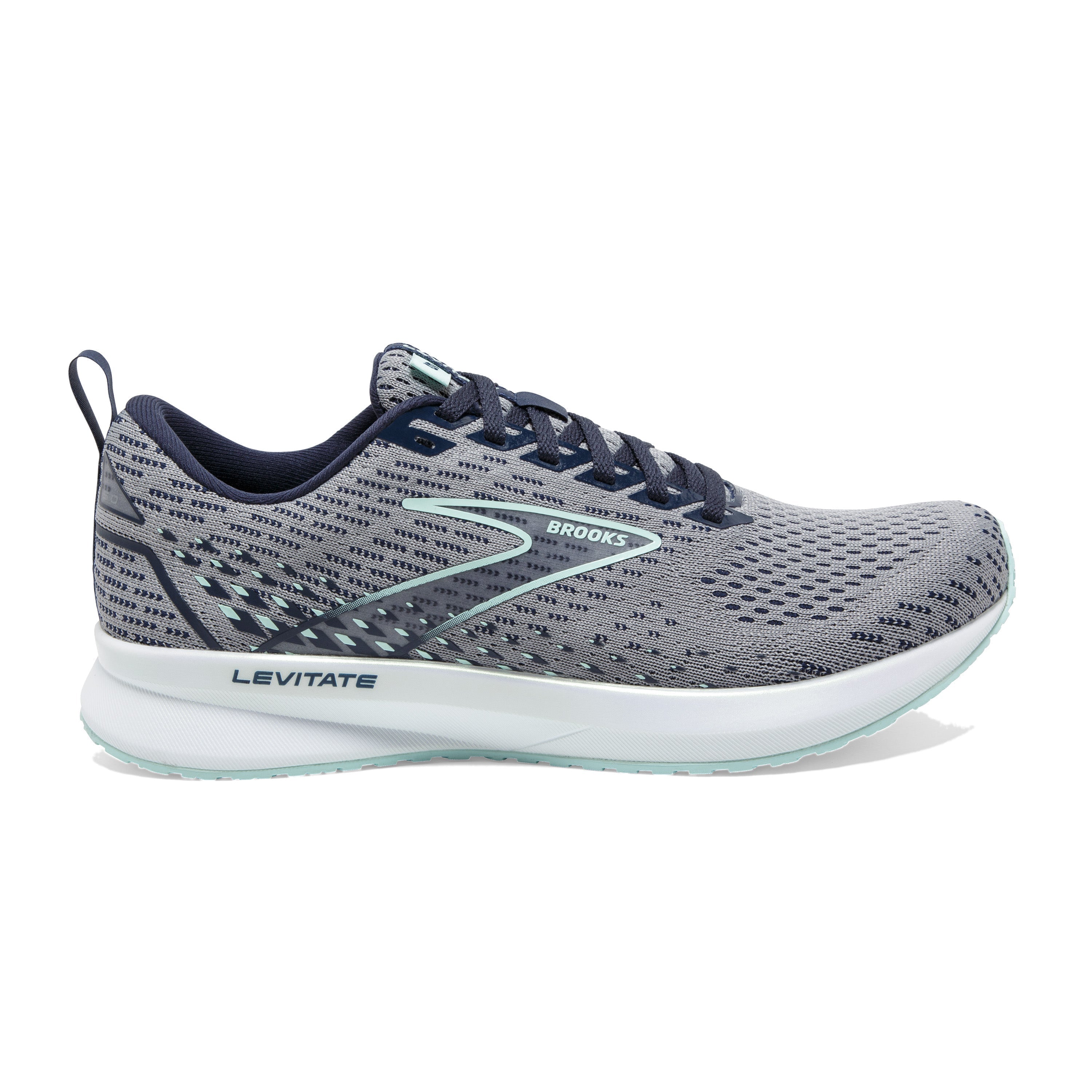 Women's Brooks Levitate 5, Grey/Peacoat/Light Blue, 8 B Medium