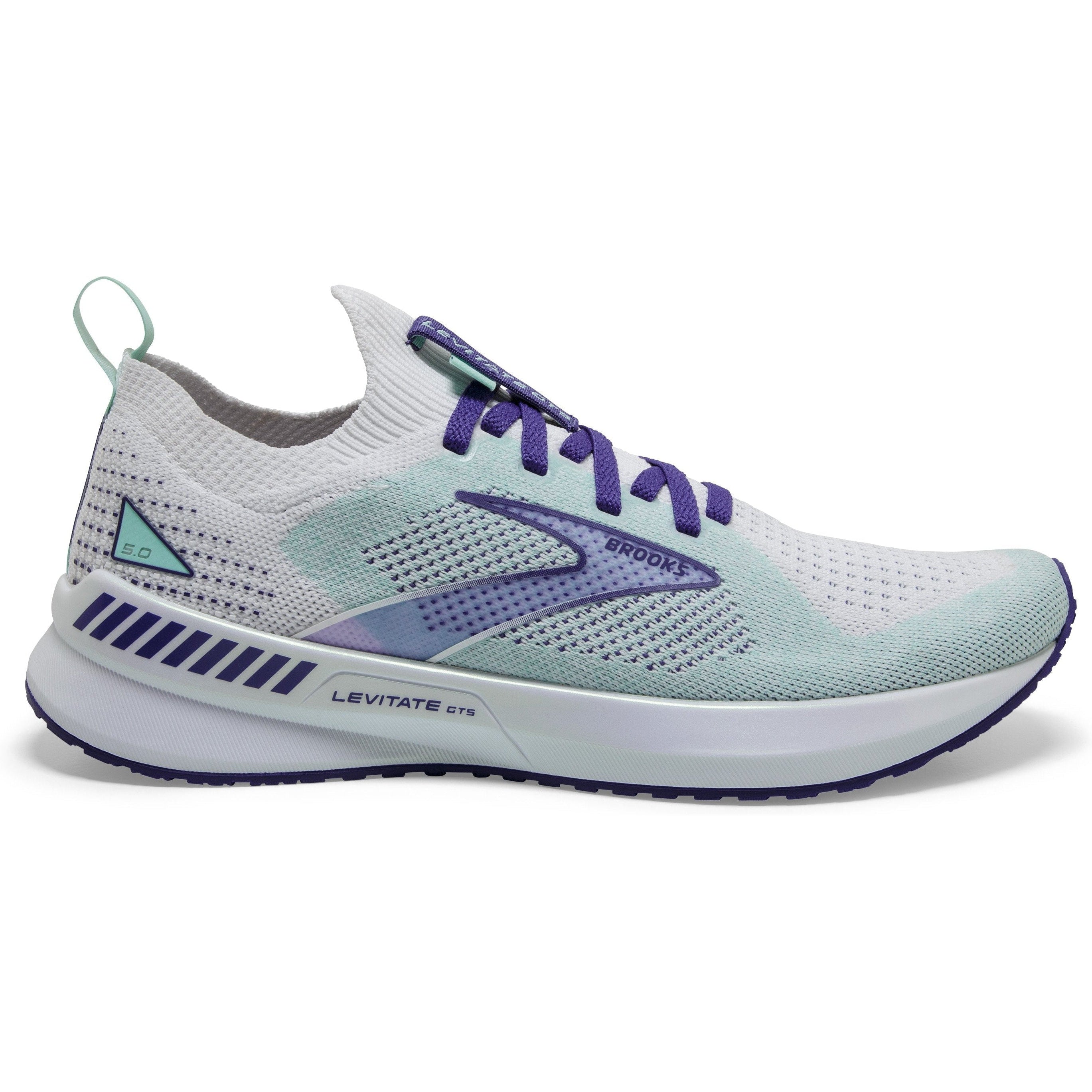 Women's Brooks Levitate Stealthfit GTS 5, White/Navy Blue/Yucca, 10 B Medium