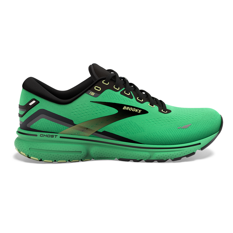 Men's Brooks Ghost 15, Green/Black/Sharp Green, 12 D Medium