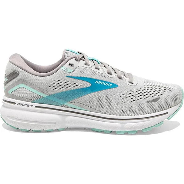 Women's Brooks Ghost 15, Grey/Blackened Pearl/Blue, 8 B Medium