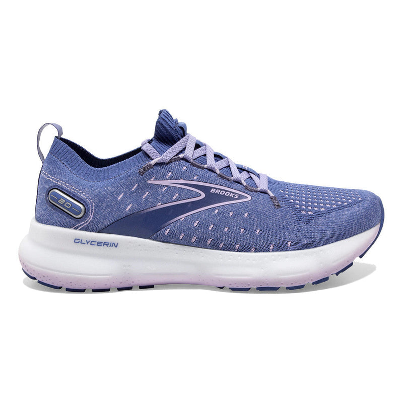 Women's Brooks Glycerin StealthFit 20, Blue/Pastel Lilac/White, 11 B Medium